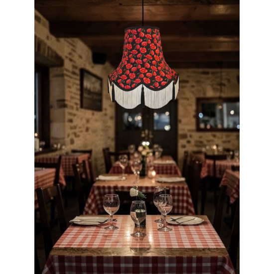 Black Tassel Poppy Scalloped Fabric Lampshades