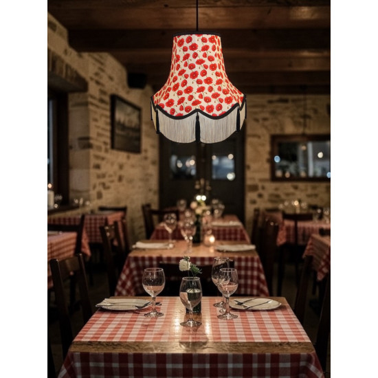 Cream Tassel Poppy Fabric Scalloped Lampshades