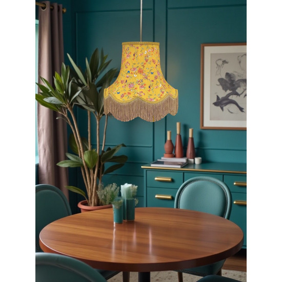 Ochre Butterfly Floral Gold Fabric Scalloped Bottom Lampshade