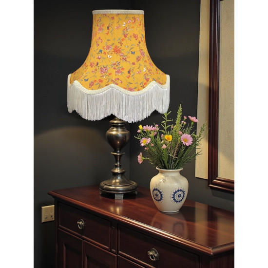 Ochre Butterfly Floral Fabric Scalloped Bottom Lampshade