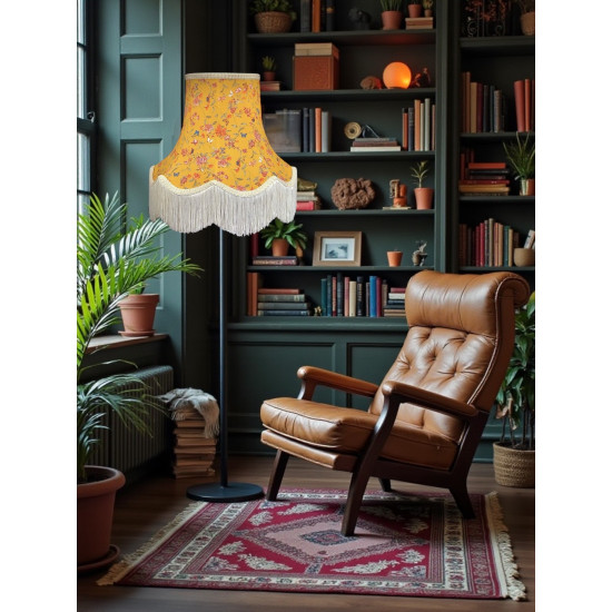 Ochre Butterfly Floral Fabric Scalloped Bottom Lampshade