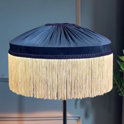 Navy Blue and Cream Gathered Tiffany Lampshade