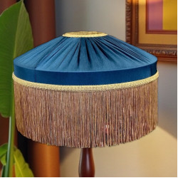 Navy Blue and Gold Gathered Tiffany Lampshade