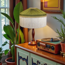 Olive Green and Cream Gathered Tiffany Lampshades