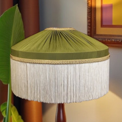 Olive Green and Cream Gathered Tiffany Lampshades