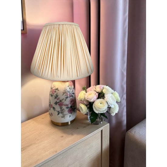 Cream Gathered Fabric Tapered Empire Lampshade