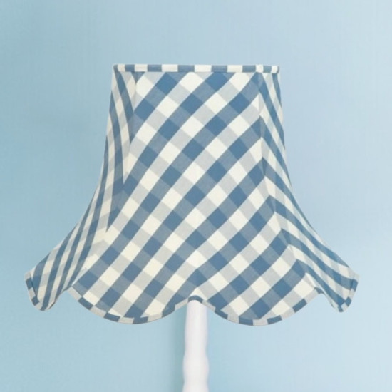 Cornflower Blue Gingham Check Modern Scalloped Fabric Lampshades