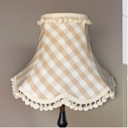 Natural Cream Gingham Check Pom Pom Fabric Lampshades