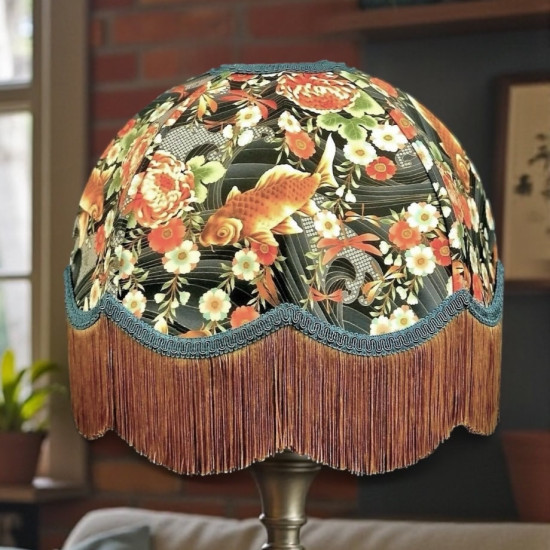Oriental Koi Carp and Blue Dome Fabric Lampshade