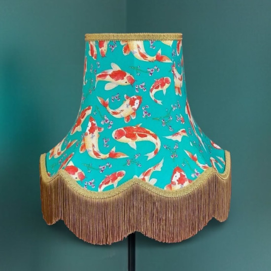 Oriental Jade and Gold Koi Carp Fabric Lampshades