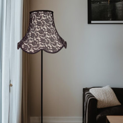 Cream and Black Lace Modern Scalloped Fabric Lampshade
