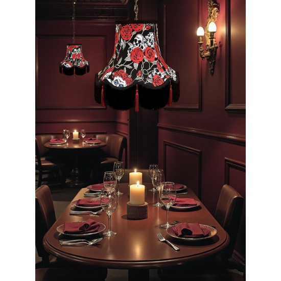 Gothic Skulls and Roses Black Tasseled Fabric Lampshades