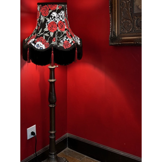 Gothic Skulls and Roses Black Tasseled Fabric Lampshades