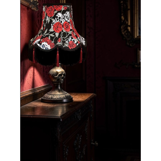 Gothic Skulls and Roses Black Tasseled Fabric Lampshades