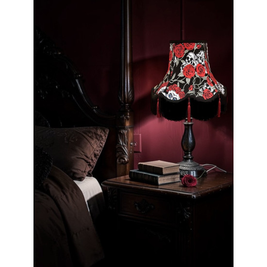 Gothic Skulls and Roses Black Tasseled Fabric Lampshades