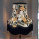 Black Tropical Palm Leaf Fabric Scalloped Bottom Lampshade