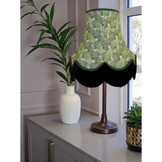 Botanical Palm Leaf Fabric Scalloped Bottom Lampshades