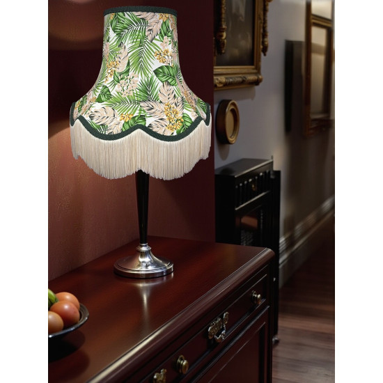 Cream Tropical Palm Leaf Scalloped Fabric Lampshade