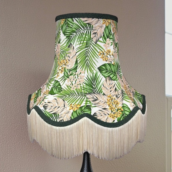 Cream Tropical Palm Leaf Scalloped Fabric Lampshade