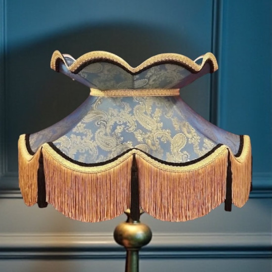 Paisley Jacquard Aqua Blue and Black Victorian Lampshade