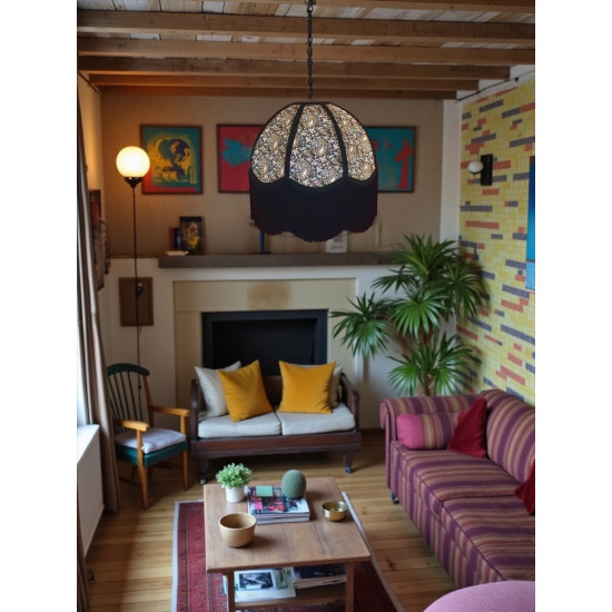 Paisley Print Black Seam Dome Lampshade