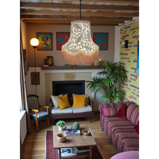 Paisley Print Ivory Grey and Gold Lampshade