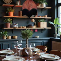 Paisley Jacquard Red Black Parachute Dome Lampshade