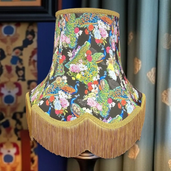 Peacock Dance Black Gold Fabric Lampshades