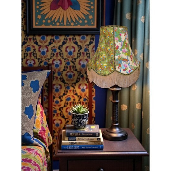 Bird of Juno Peacock Feather Cream Scalloped Fabric Lampshades