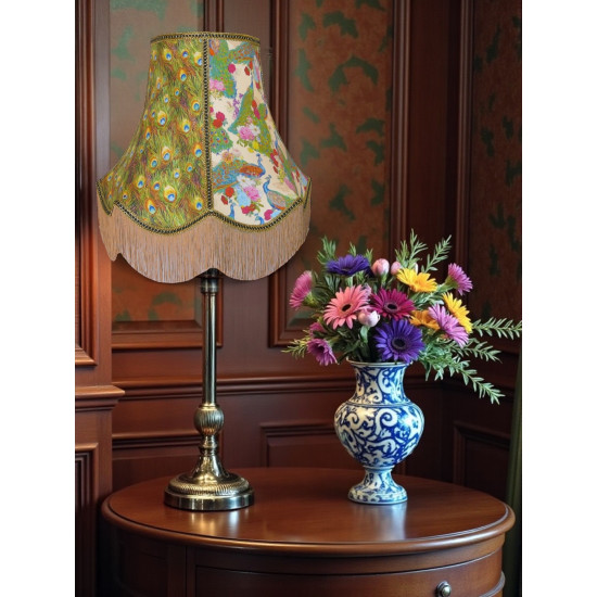 Bird of Juno Peacock Feather Cream Scalloped Fabric Lampshades