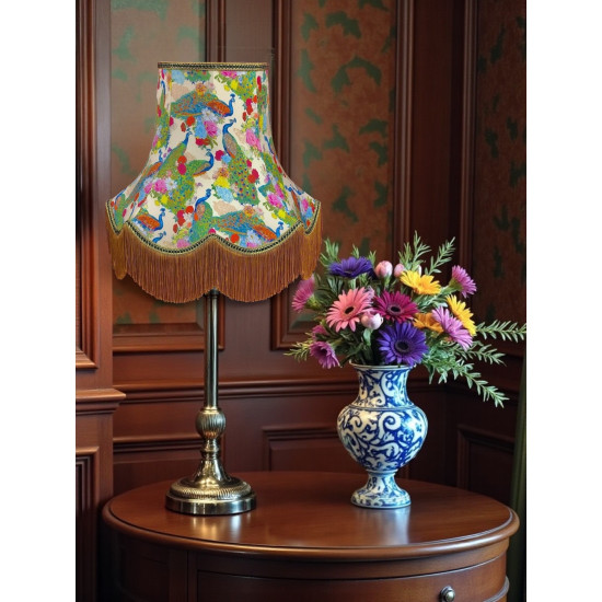 Peacock Dance Cream Fabric Lampshades