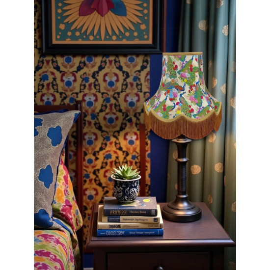 Peacock Dance Cream Gold Fabric Lampshades