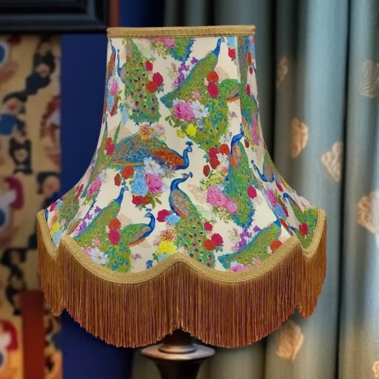 Peacock Dance Cream Gold Fabric Lampshades