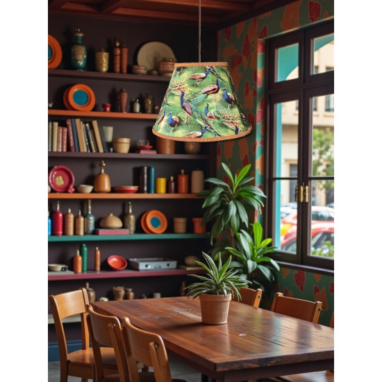 Peacock Plume Green and Gold Fabric Lampshades