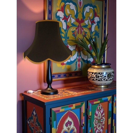 Black and Gold Braid Modern Scalloped Fabric Lampshades