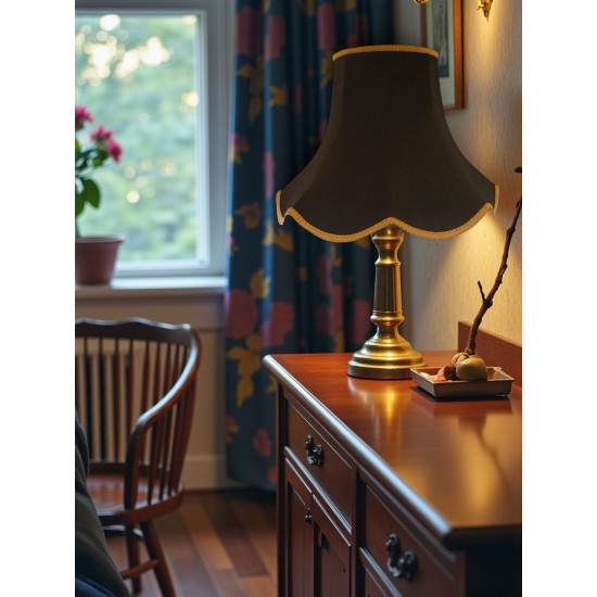 Black and Gold Braid Modern Scalloped Fabric Lampshades