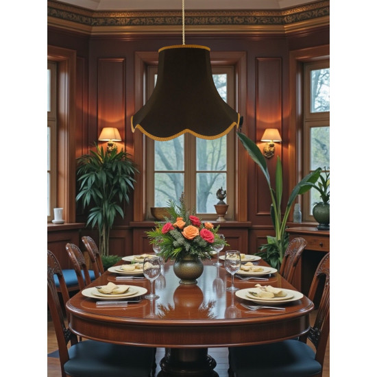Black and Gold Braid Modern Scalloped Fabric Lampshades