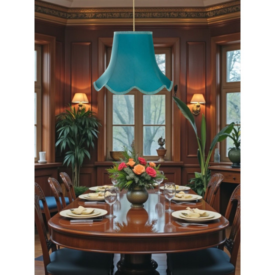 Azure Blue Modern Scalloped Fabric Lampshades
