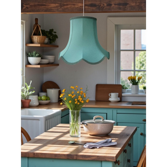 Duck Egg Blue Modern Fabric Scalloped Lampshades