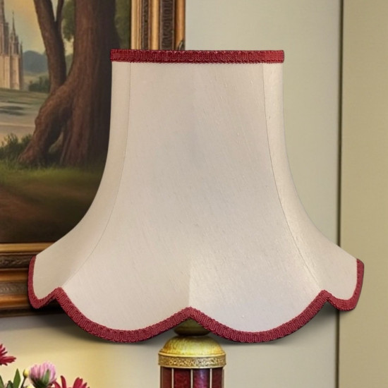 Cream and Burgundy Modern Scalloped Fabric Lampshades