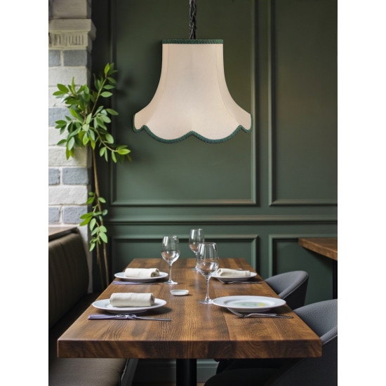 Cream and Holly Green Modern Scalloped Fabric Lampshades