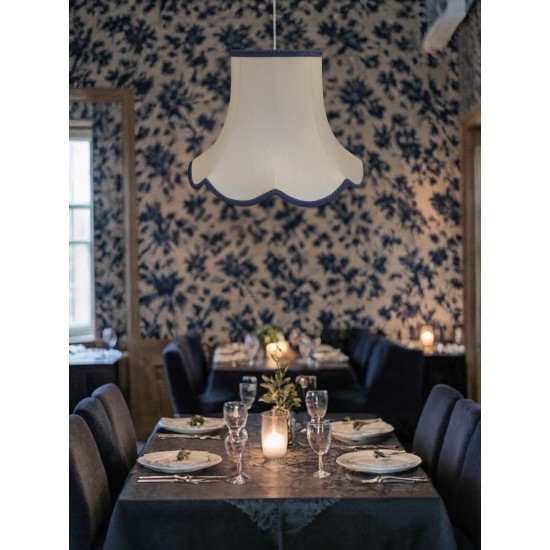 Cream and Navy Blue Modern Scalloped Fabric Lampshades