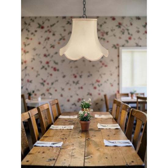 Cream and Pink Cottage Modern Scalloped Fabric Lampshades