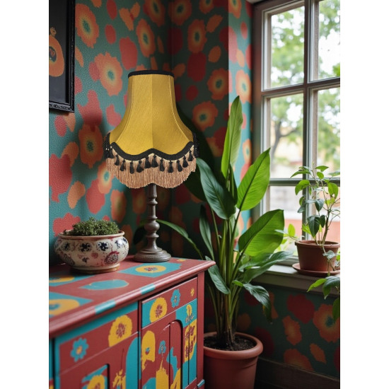 Antique Gold and Black Tassel Scalloped Fabric Lampshades