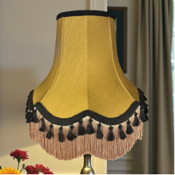 Antique Gold and Black Tassel Scalloped Fabric Lampshades