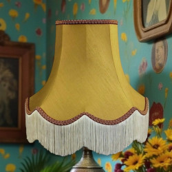 Antique Gold and Rosso Scalloped Fabric Lampshades
