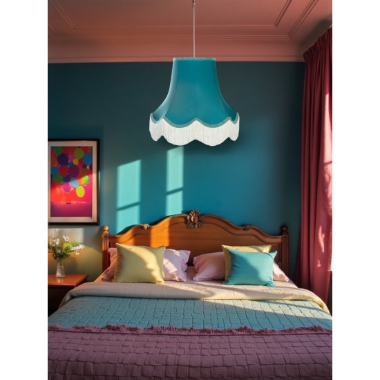 Azure Blue Scalloped Fabric Lampshades