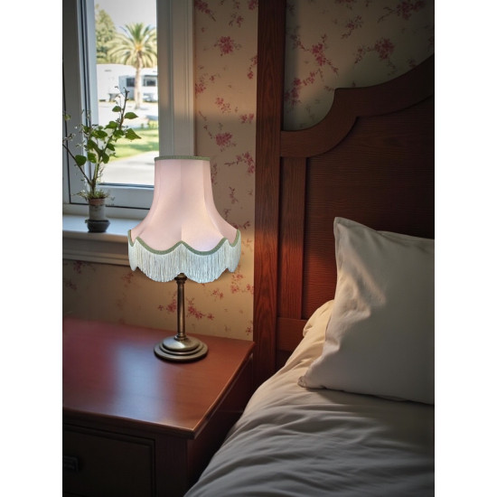 Baby Pink And Sage Green Scalloped Fabric Lampshades