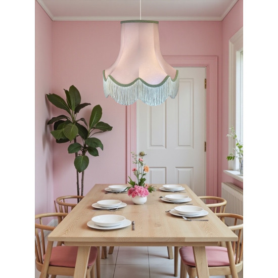 Baby Pink And Sage Green Scalloped Fabric Lampshades