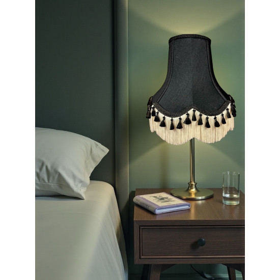 Black and Cream Tassel Scalloped Fabric Lampshades